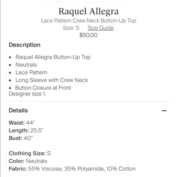 RAQUEL ALLEGRA Lace Button Down $325 1 - Picture 9 of 9